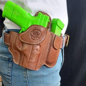 Leather Pistol Holster Outside Waistband & Magazine No Flap