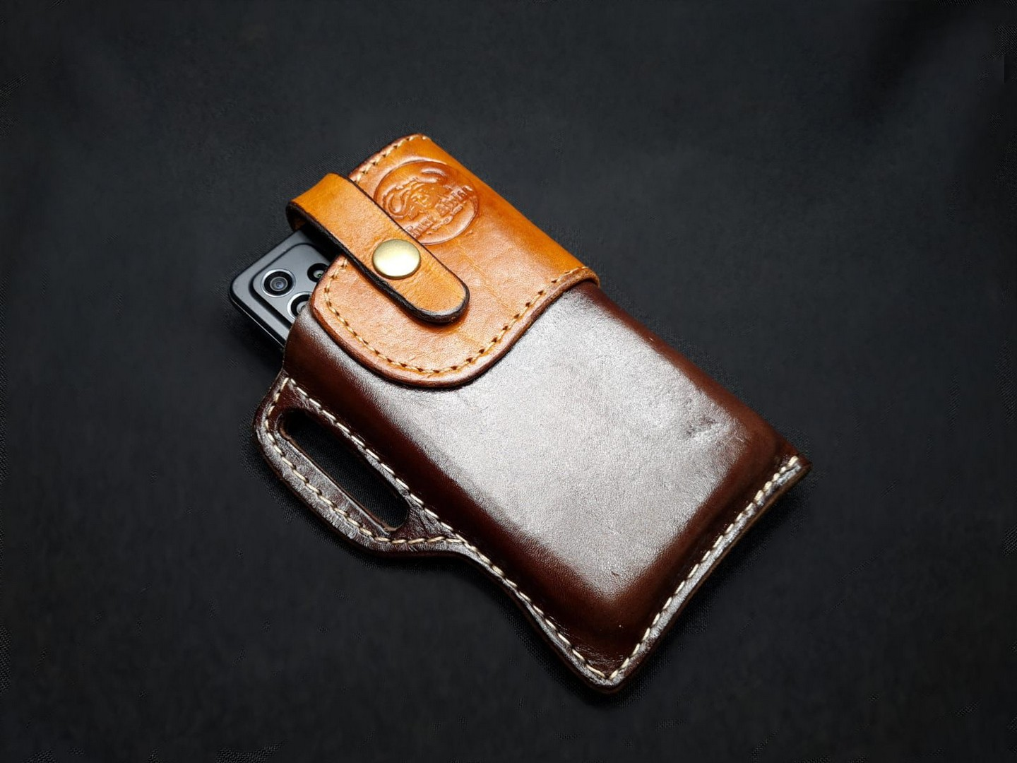 Leather Cell Phone Vertical Pouch Large Open With Strap