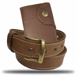 38mm Single Layer Leather Belt & Vertical Leather Compact Bi‑Fold Wallet