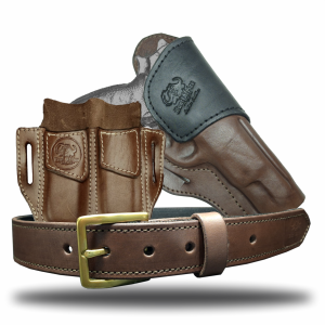 High Carry Holster, Tactical Lite Leather Belt 38mm (Medium) & Double Open Magazine Pouch