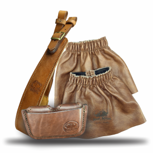 50mm Padded Leather Rifle Sling, Pullover Gaiters & 6 Round Ammo Pouch