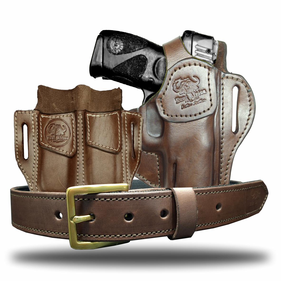 Pancake & Strap Leather Holster & double Mag Pouch